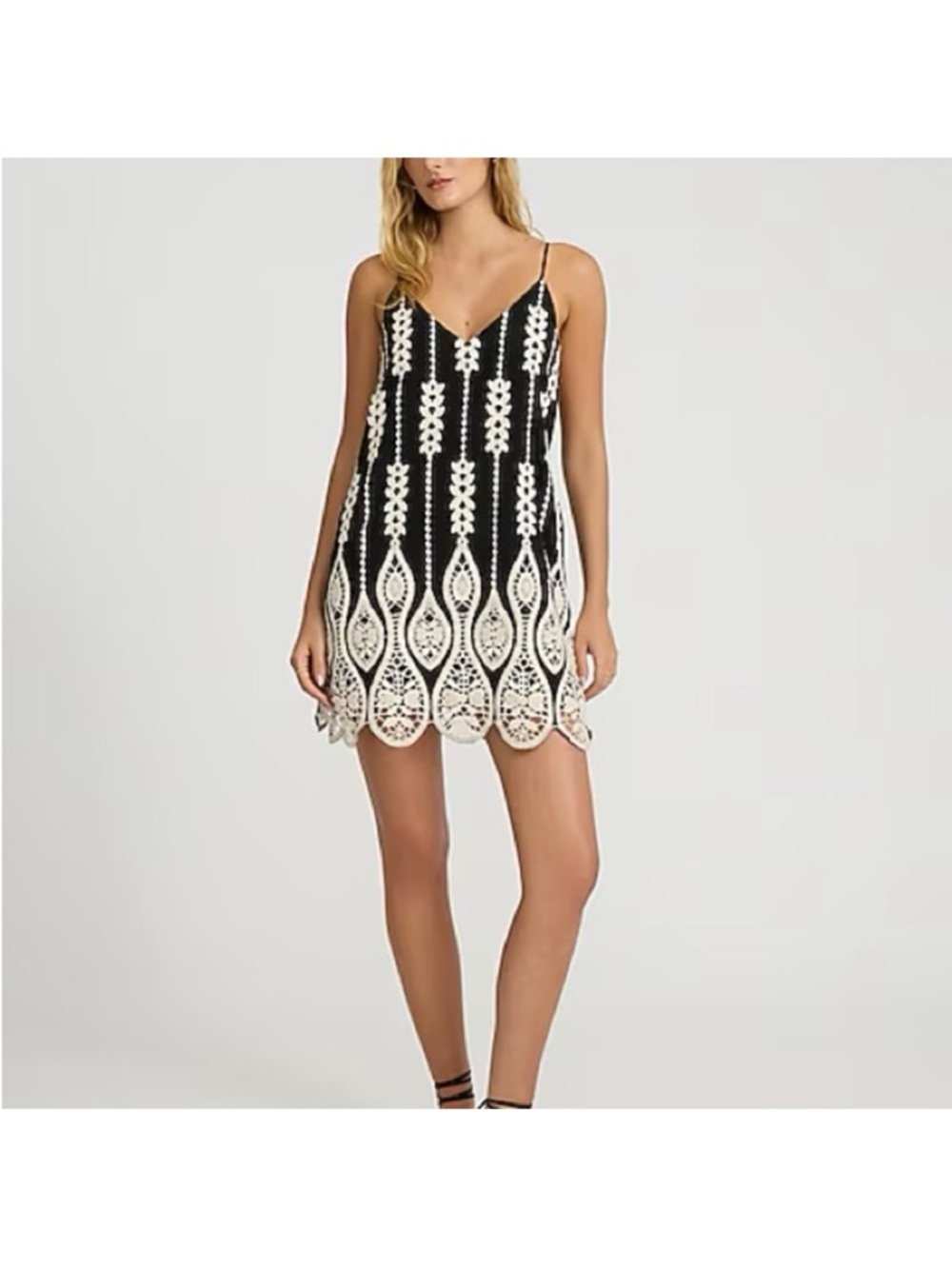 Express Black and White Crochet-Trim Mini Dress